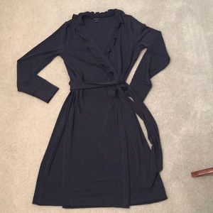 Ann Taylor navy ruffle wrap dress